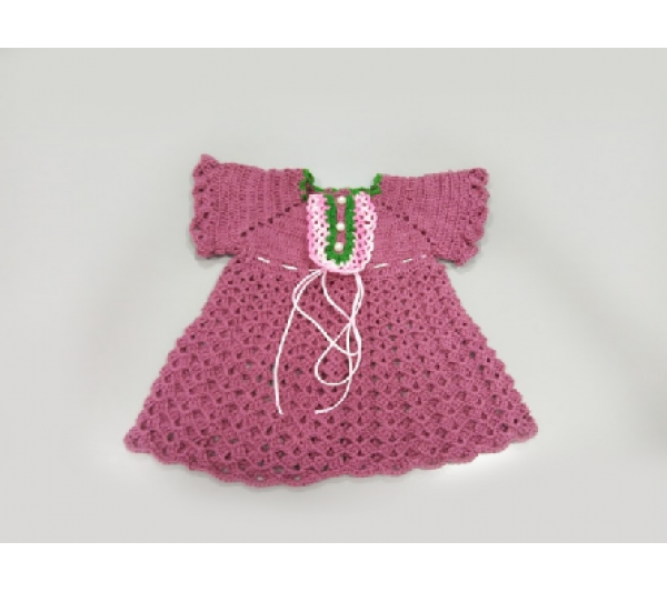 Vestido de bebê de crochê rosa - 1